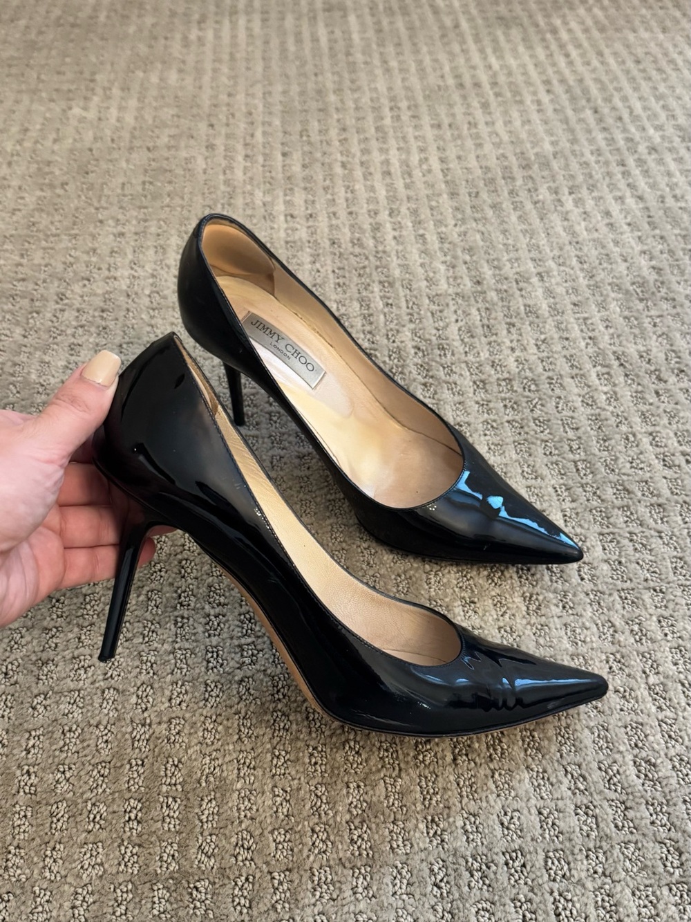 Jimmy Choo Black Patent Leather Pointed-Toe Stiletto Pumps